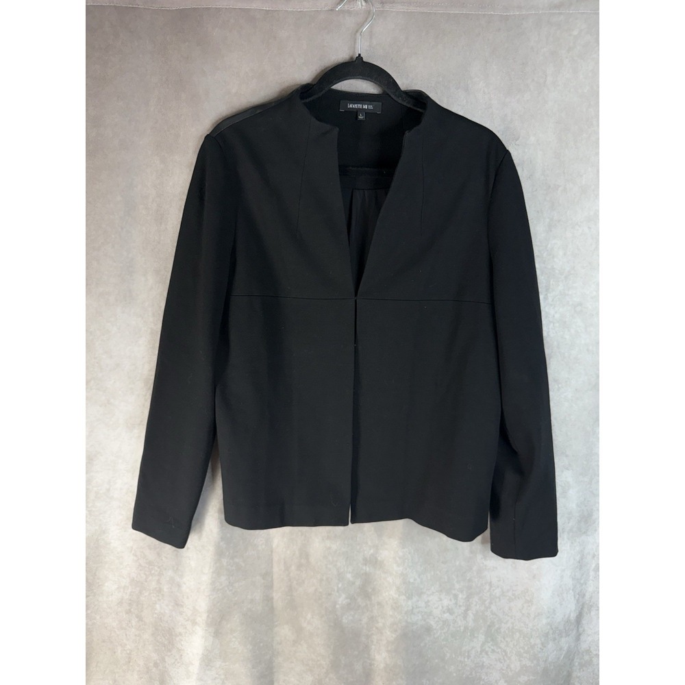 Lafayette 148 Collareless Blazer Jacket With Leather Back In Black Women's Sz L